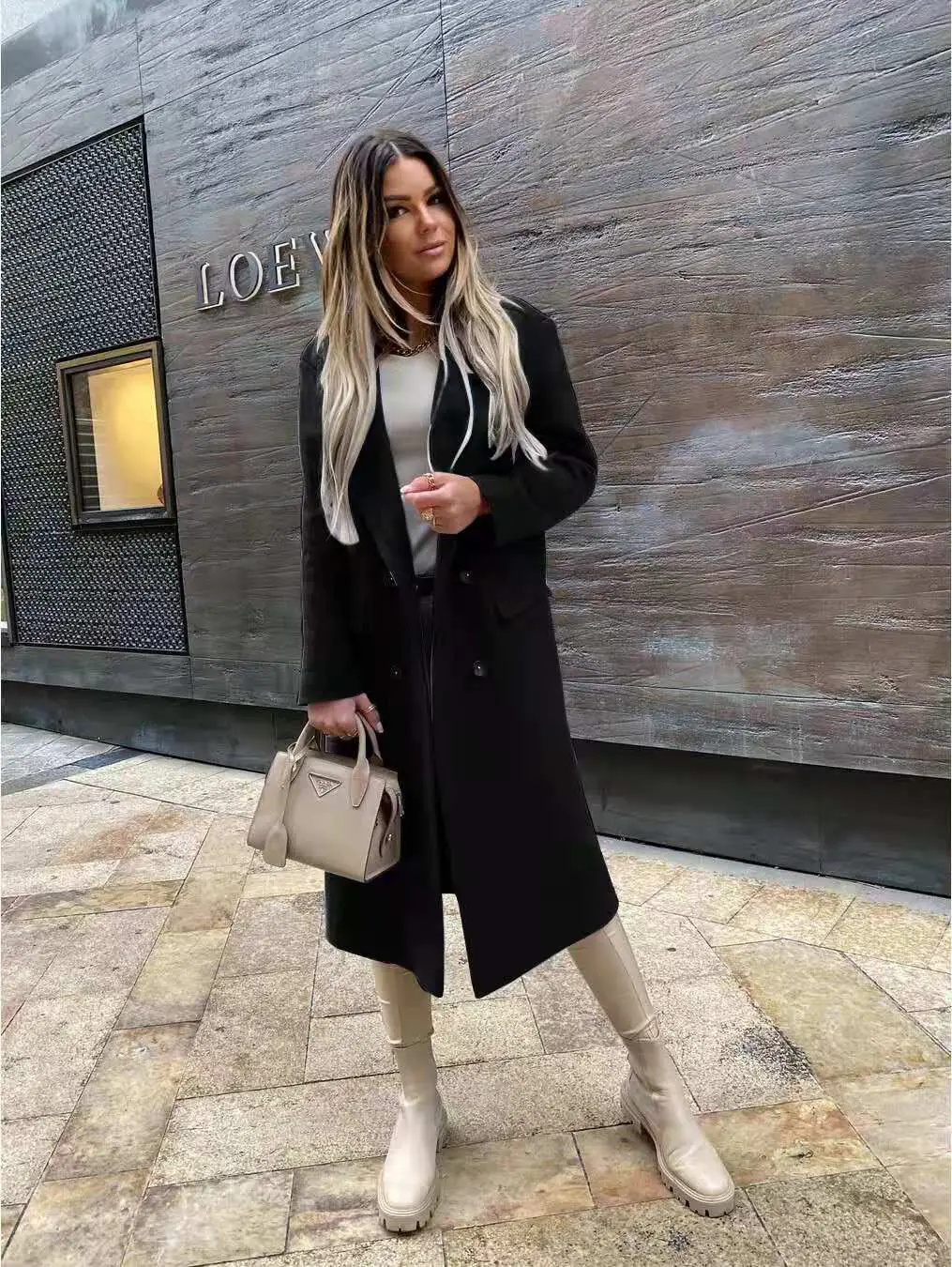 2021 Women's Black Long Sleeve Coat with Collar - Image 4