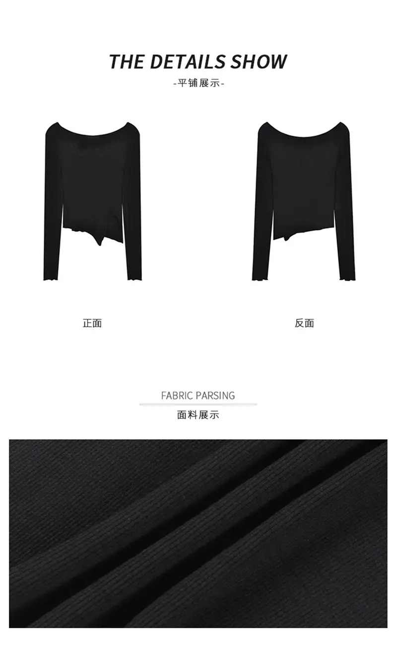 Women Black Long Sleeve Crop Top with Belt — feature 16