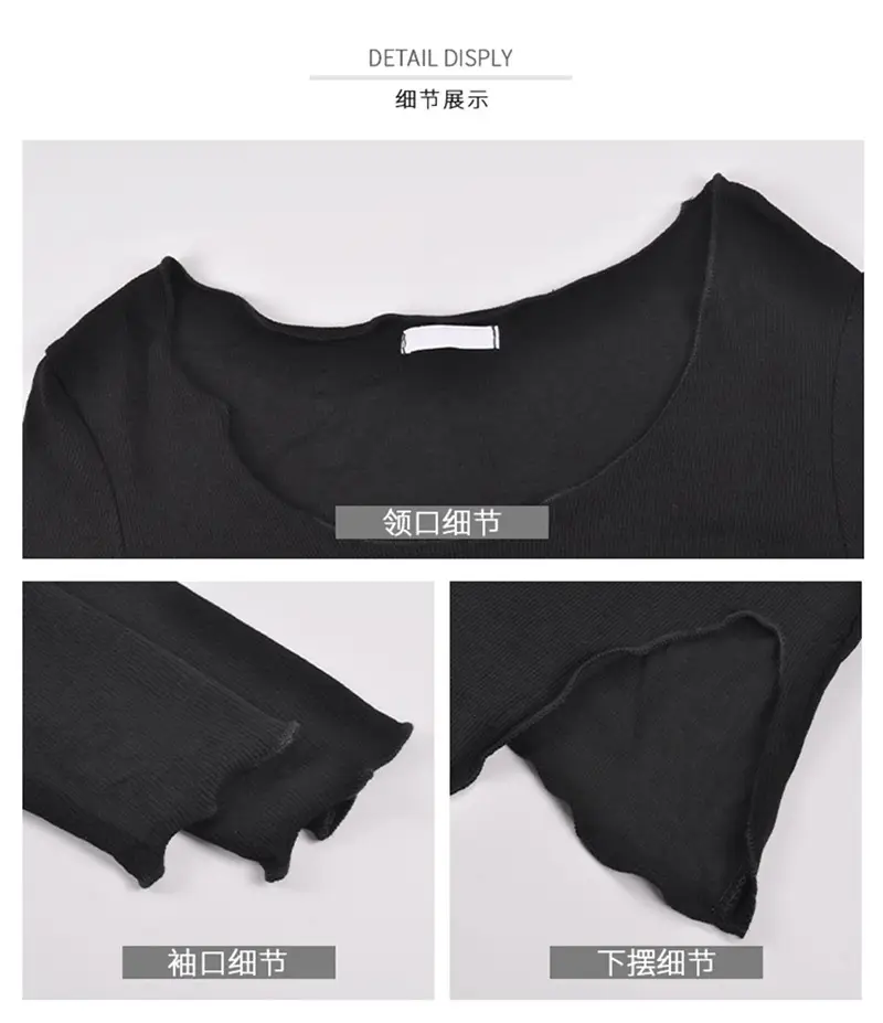 Women Black Long Sleeve Crop Top with Belt — feature 17