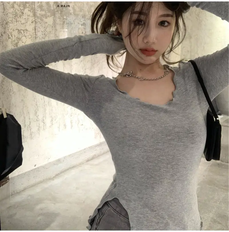 Women Black Long Sleeve Crop Top with Belt — feature 3