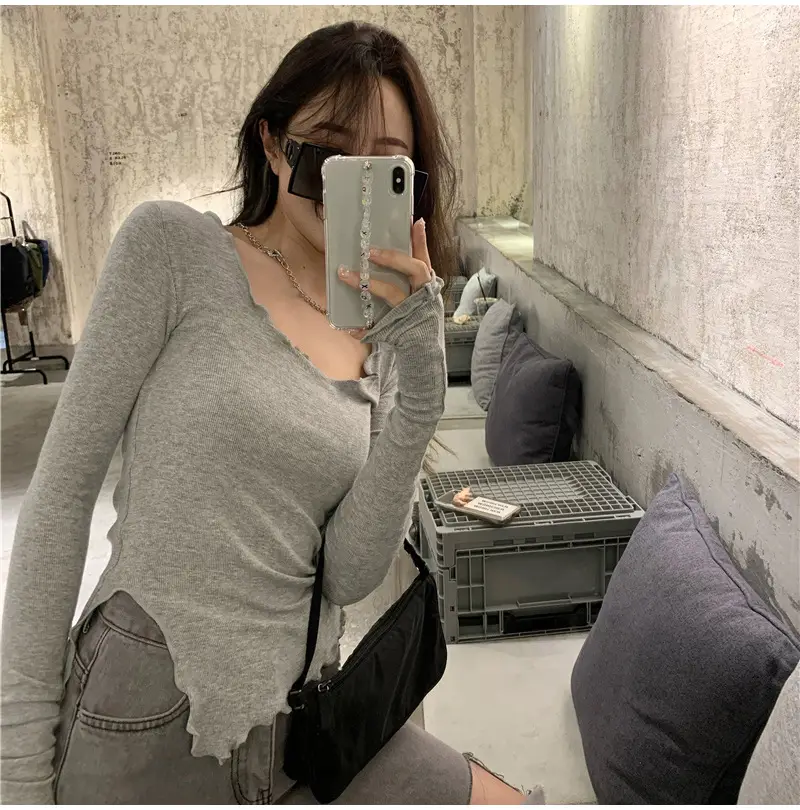 Women Black Long Sleeve Crop Top with Belt — feature 4