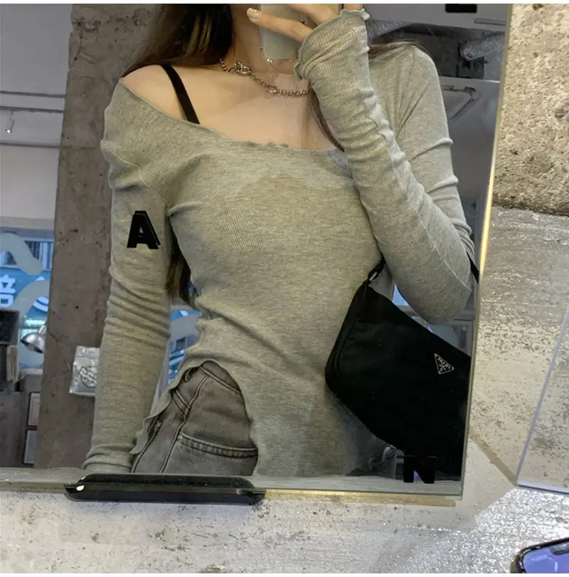 Women Black Long Sleeve Crop Top with Belt — feature 5