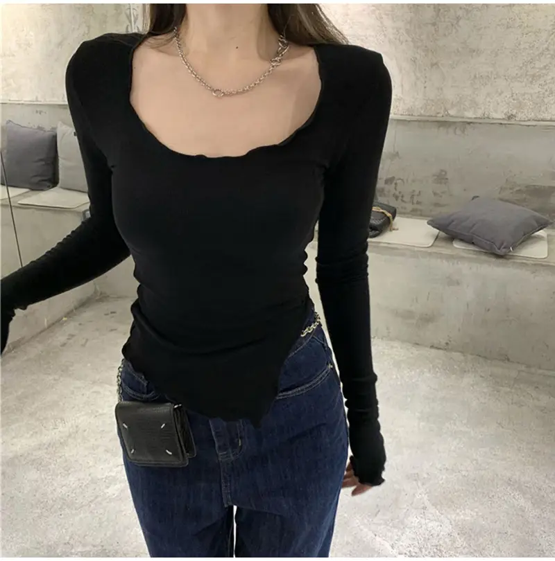 Women Black Long Sleeve Crop Top with Belt — feature 8