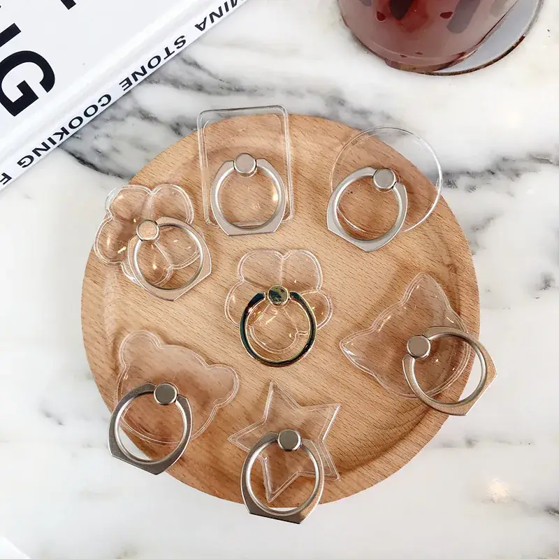 Transparent Crystal Ring Buckle Holder with Mobile Phone Stand