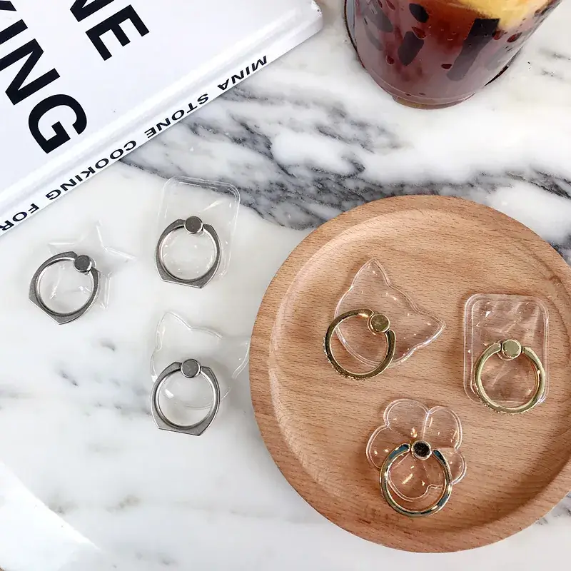 Transparent Crystal Ring Buckle Holder with Mobile Phone Stand