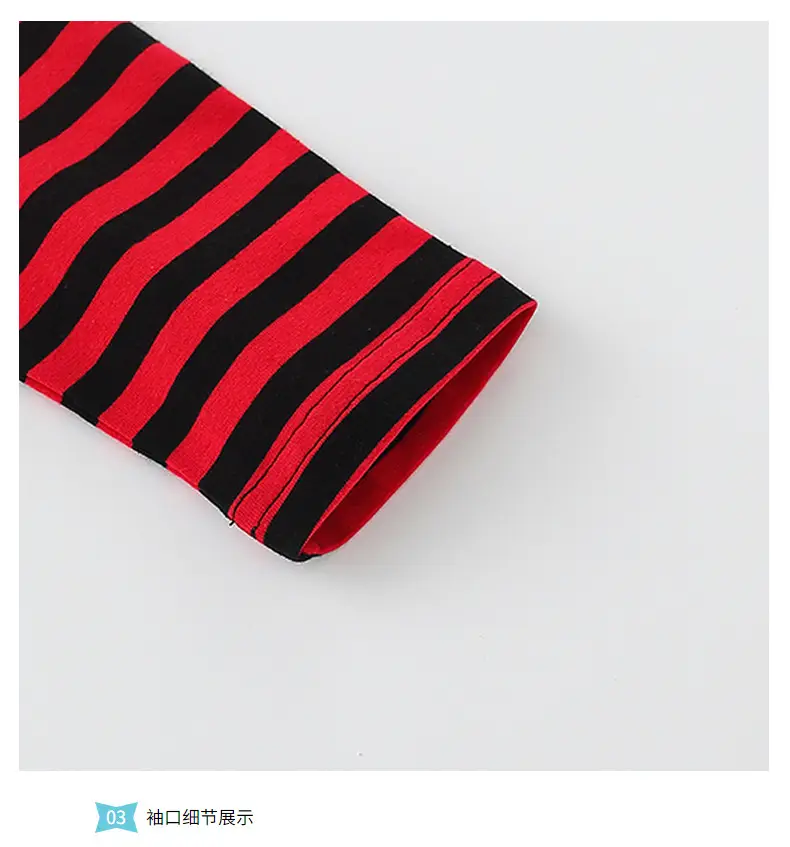 Kids Red Striped One Piece T-Shirt Long Sleeve Cotton — feature 7