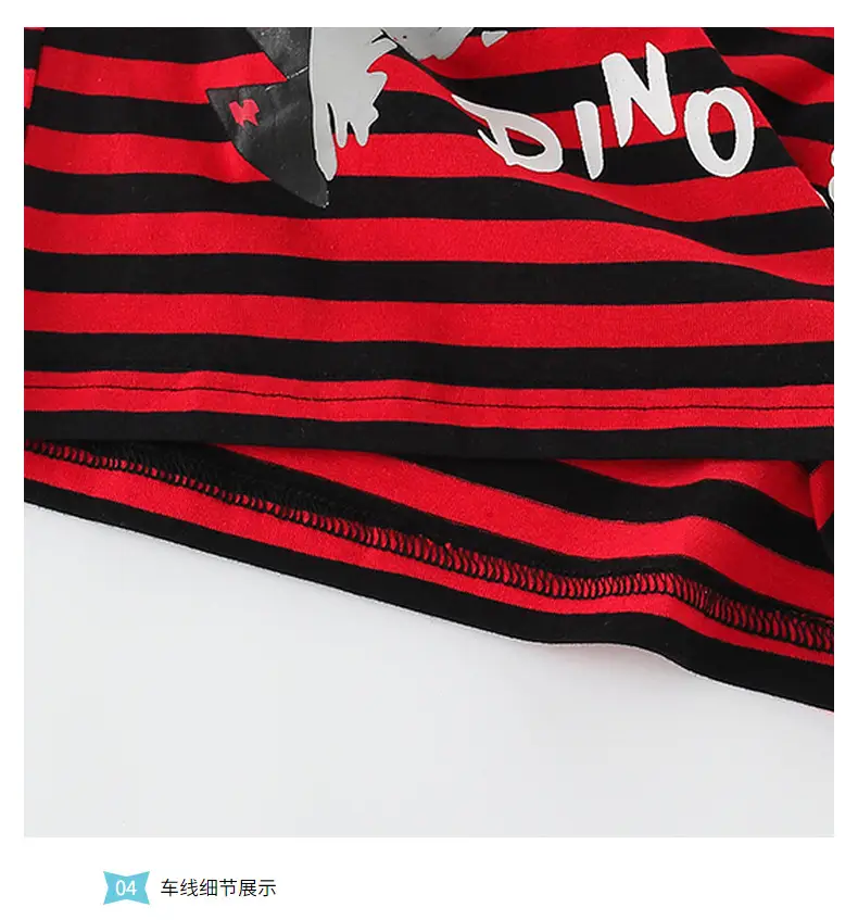 Kids Red Striped One Piece T-Shirt Long Sleeve Cotton — feature 8