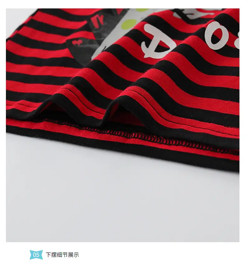 Kids Red Striped One Piece T-Shirt Long Sleeve Cotton — feature 9