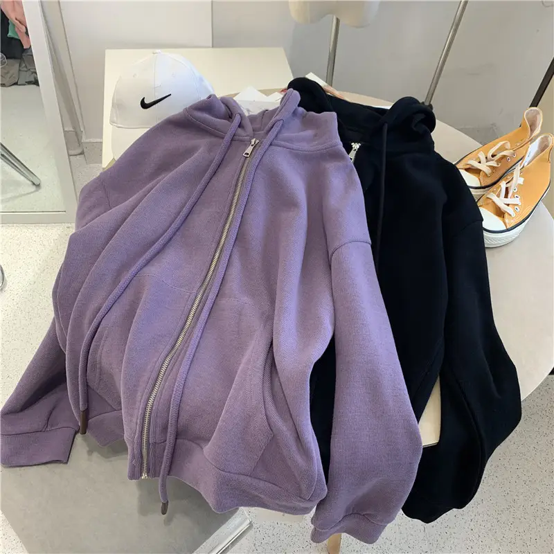 Women's Purple Hooded Zipper Sweatshirt 2025 Winter - Image 4