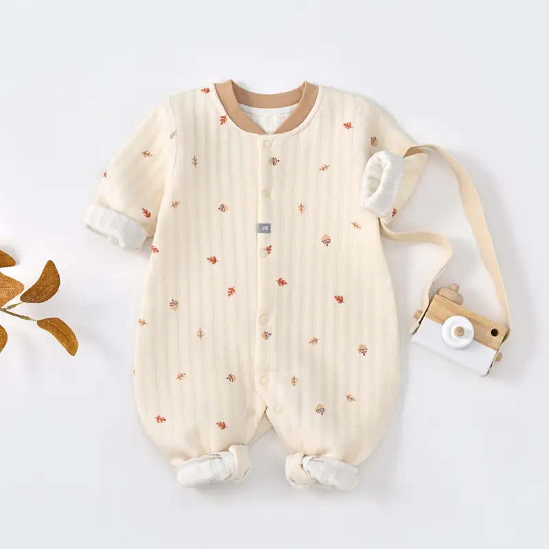 Newborn Cotton Long Sleeve Baby Suit Cream