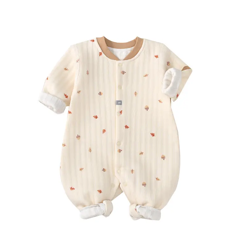Newborn Cotton Long Sleeve Baby Suit Cream