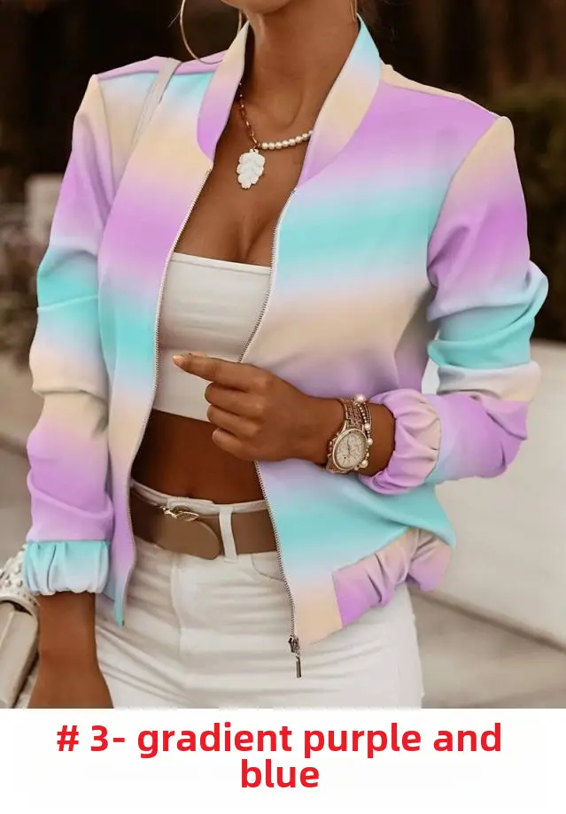 2024 Khaki Plaid Long Sleeve Zipper Jacket