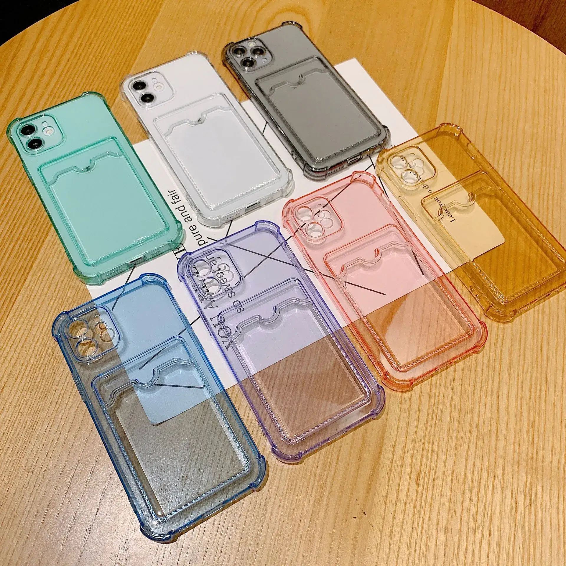 iPhone 17 Pro Max Tpu Card Holder Case Clear Gold Star Design