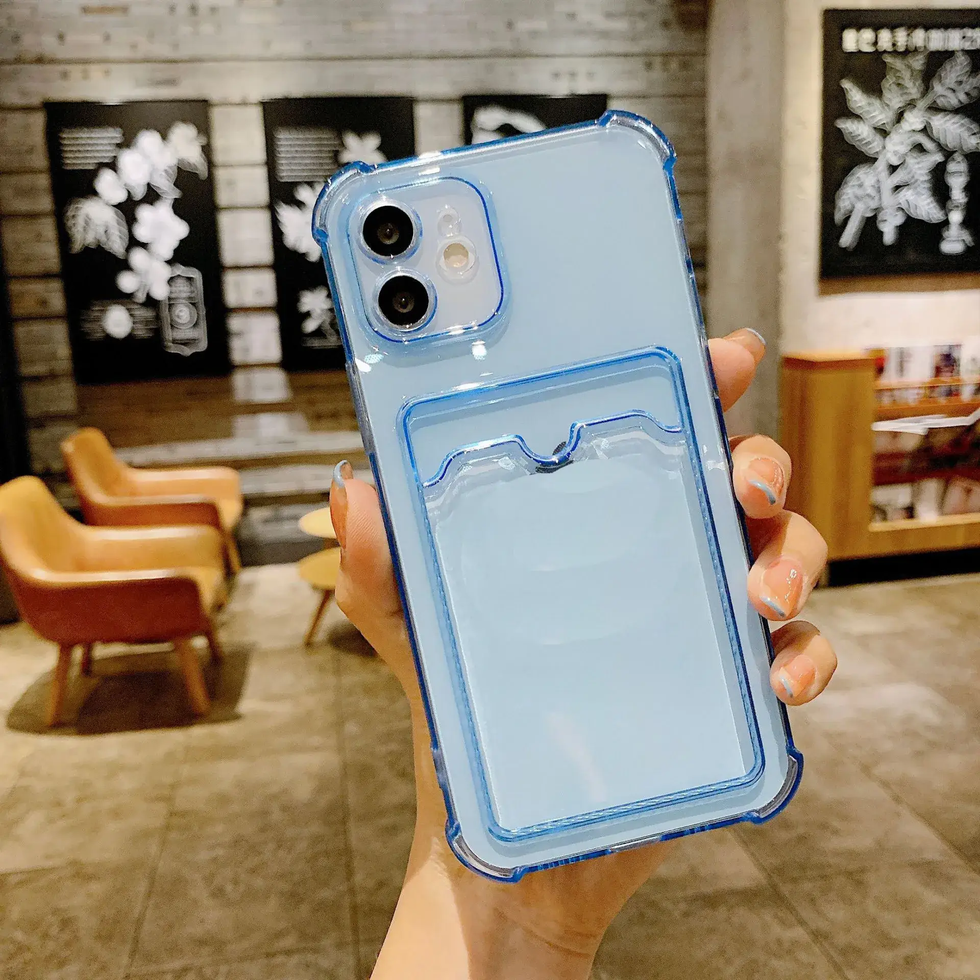 iPhone 17 Pro Max Tpu Card Holder Case Clear Gold Star Design