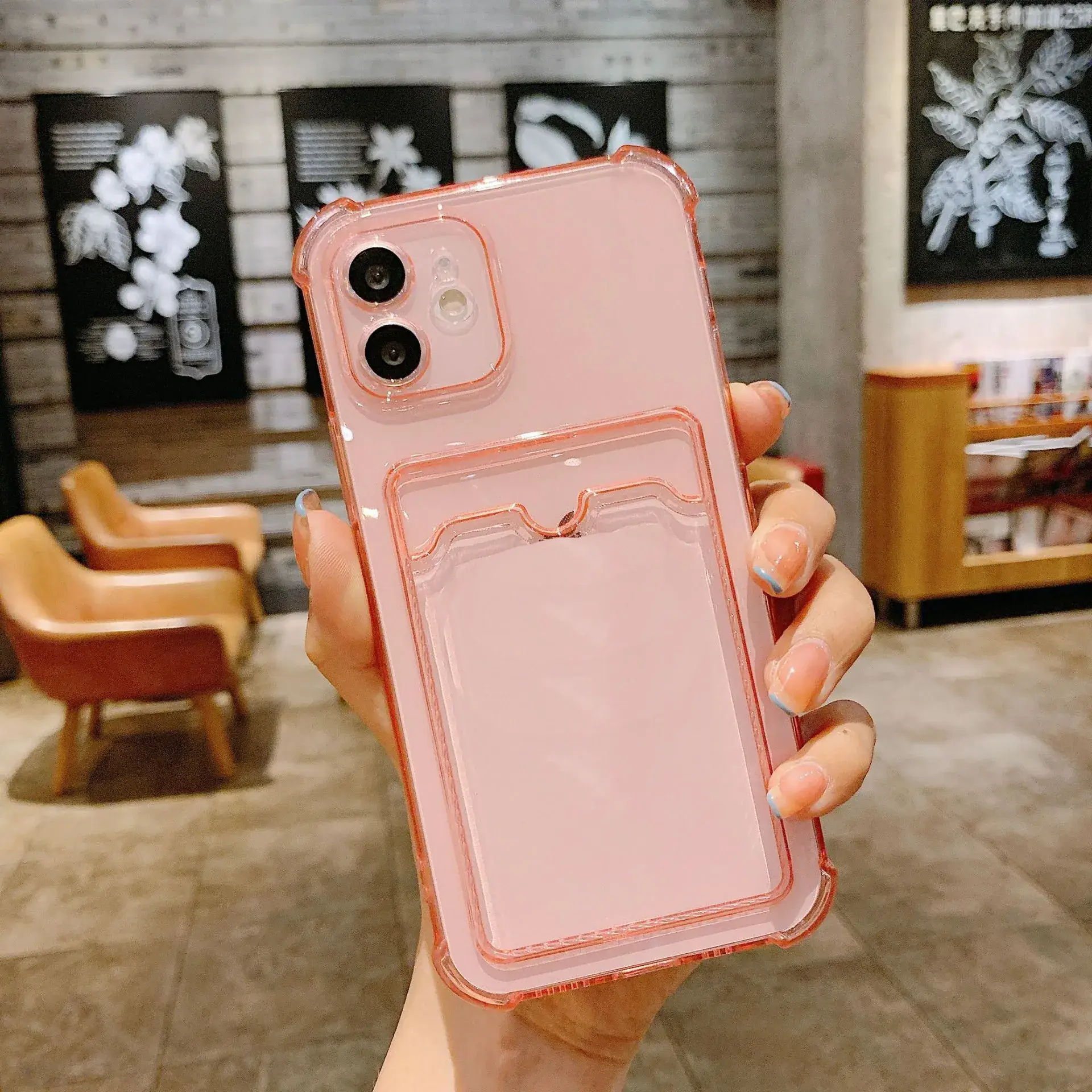 iPhone 17 Pro Max Tpu Card Holder Case Clear Gold Star Design