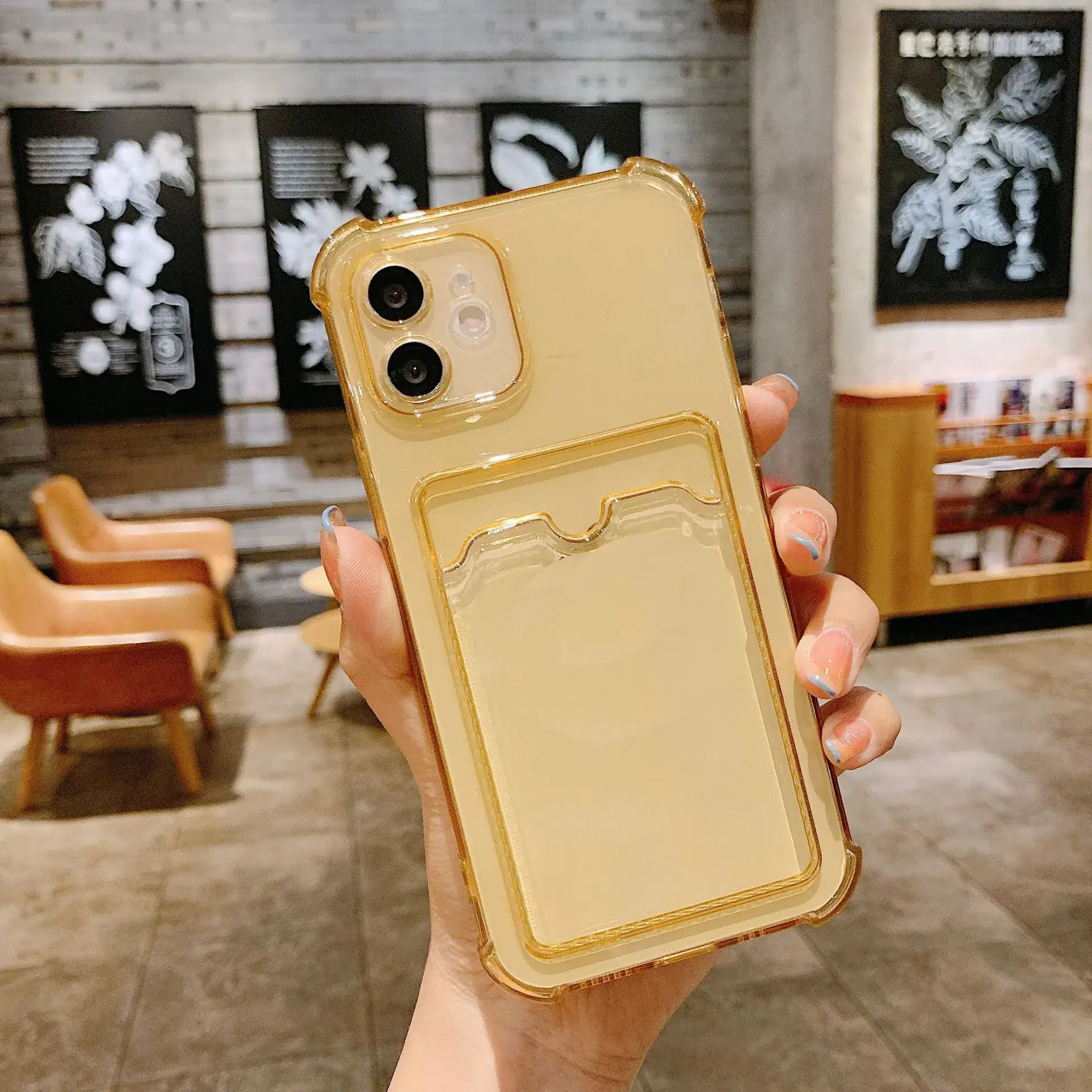 iPhone 17 Pro Max Tpu Card Holder Case Clear Gold Star Design