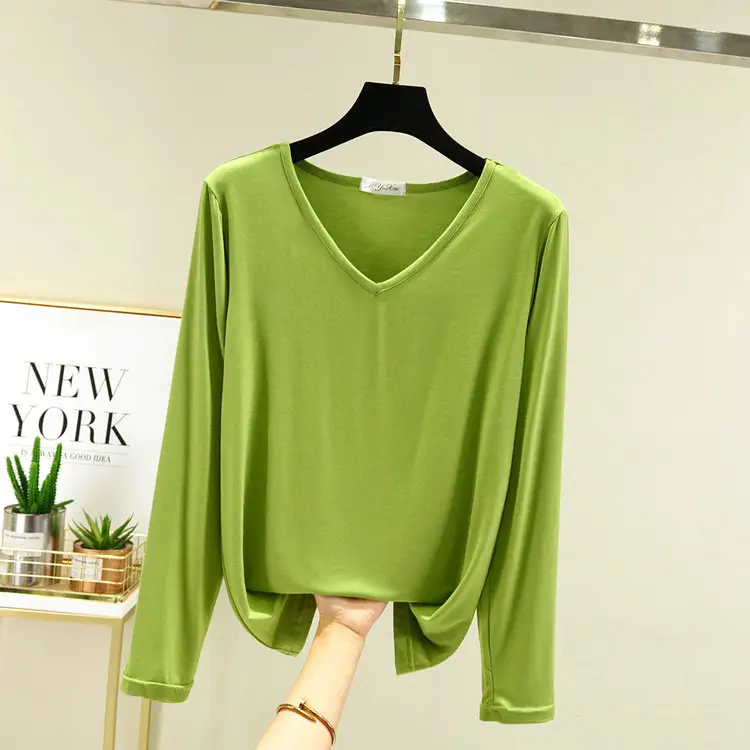 Black V-Neck Long Sleeve T-Shirt for Women - Image 15