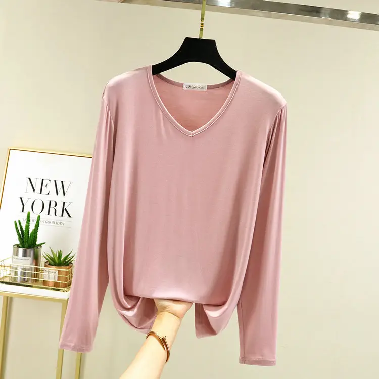 Black V-Neck Long Sleeve T-Shirt for Women - Image 16