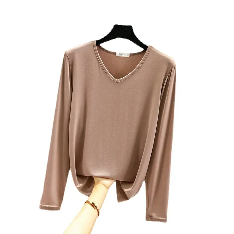 Black V-Neck Long Sleeve T-Shirt for Women - Image 17