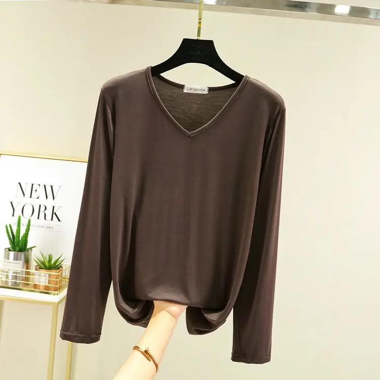 Black V-Neck Long Sleeve T-Shirt for Women - Image 12