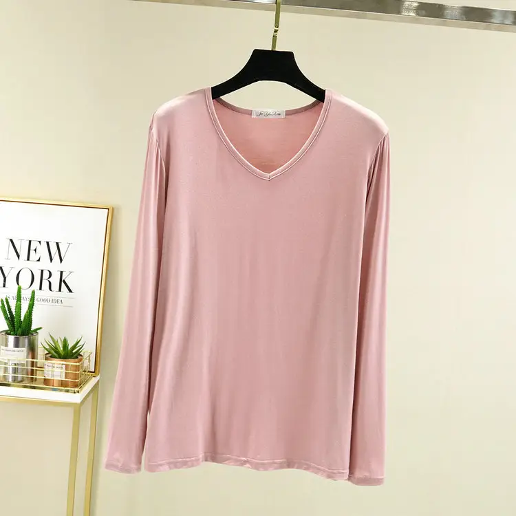 Black V-Neck Long Sleeve T-Shirt for Women - Image 2