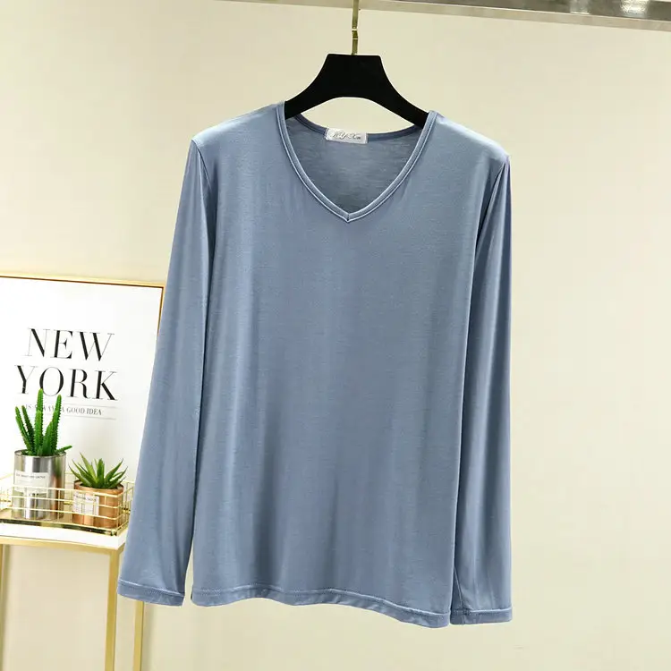 Black V-Neck Long Sleeve T-Shirt for Women - Image 7