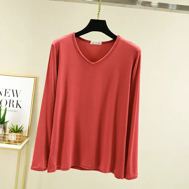Black V-Neck Long Sleeve T-Shirt for Women - Image 8
