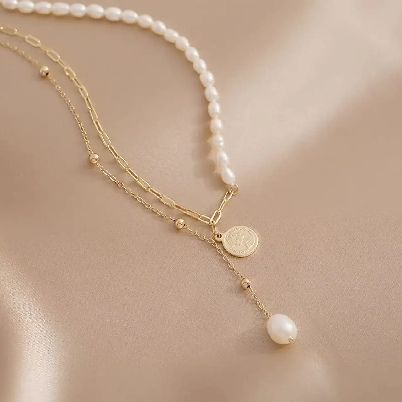 Elegant Pearl Necklace for Women Double Layer Tassel - Image 10