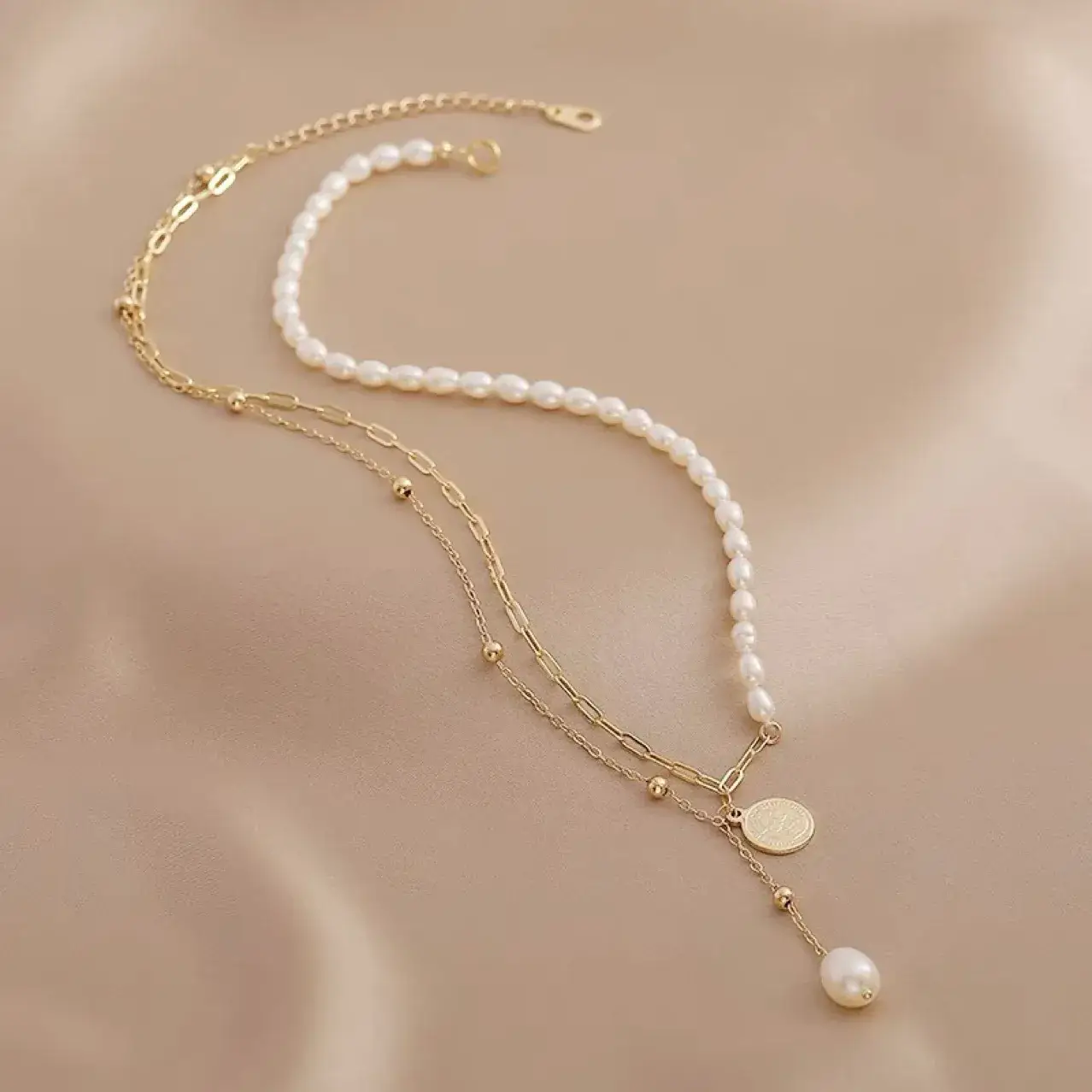 Elegant Pearl Necklace for Women Double Layer Tassel - Image 2