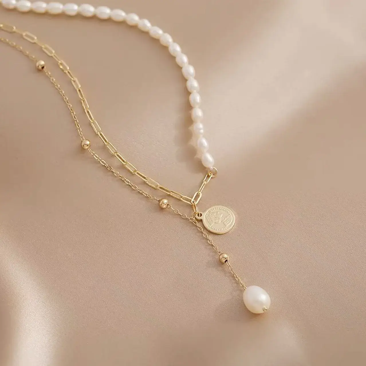 Elegant Pearl Necklace for Women Double Layer Tassel - Image 4