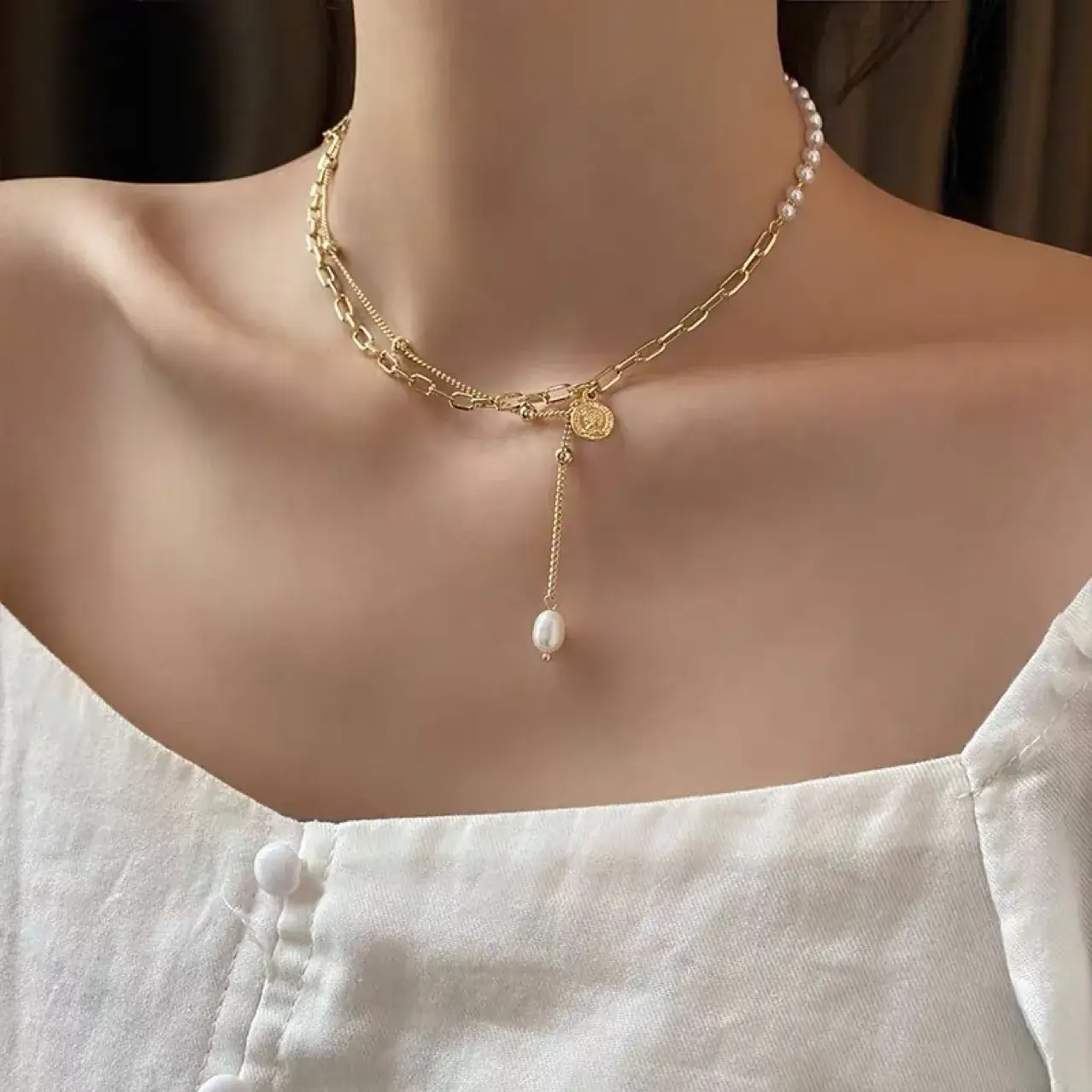 Elegant Pearl Necklace for Women Double Layer Tassel - Image 9