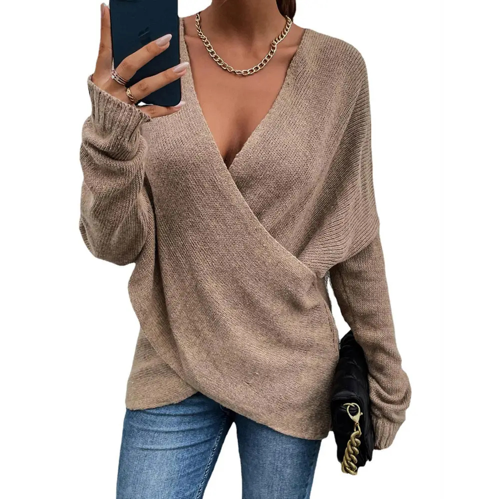 Women's New Knit Outerwear V-Neck Grey 2024