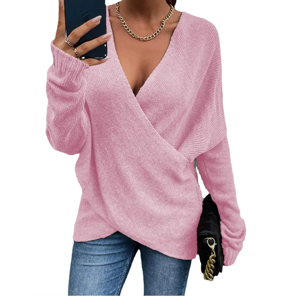 Women's New Knit Outerwear V-Neck Grey 2024
