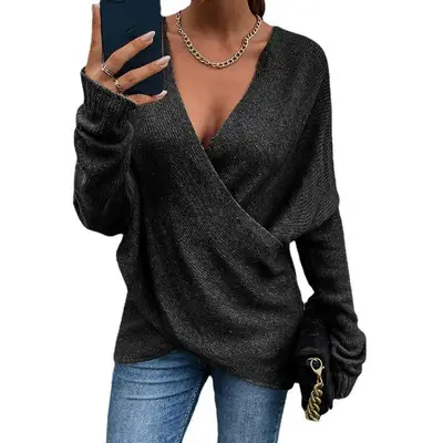 Women's New Knit Outerwear V-Neck Grey 2024