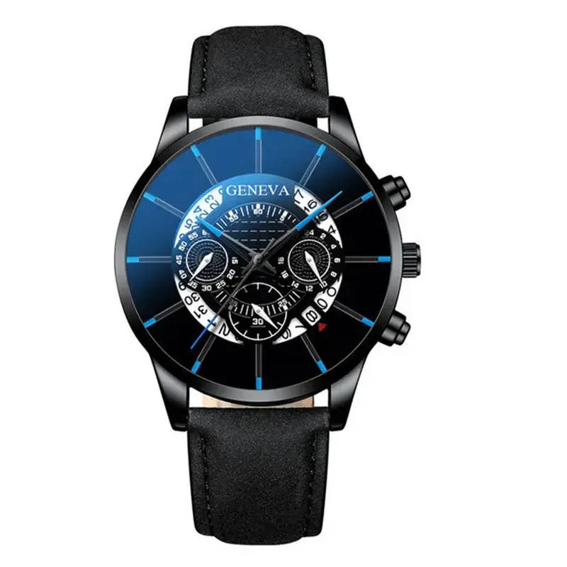Men's Blue Leather Chronograph Watch with Skeleton Dial - Image 7