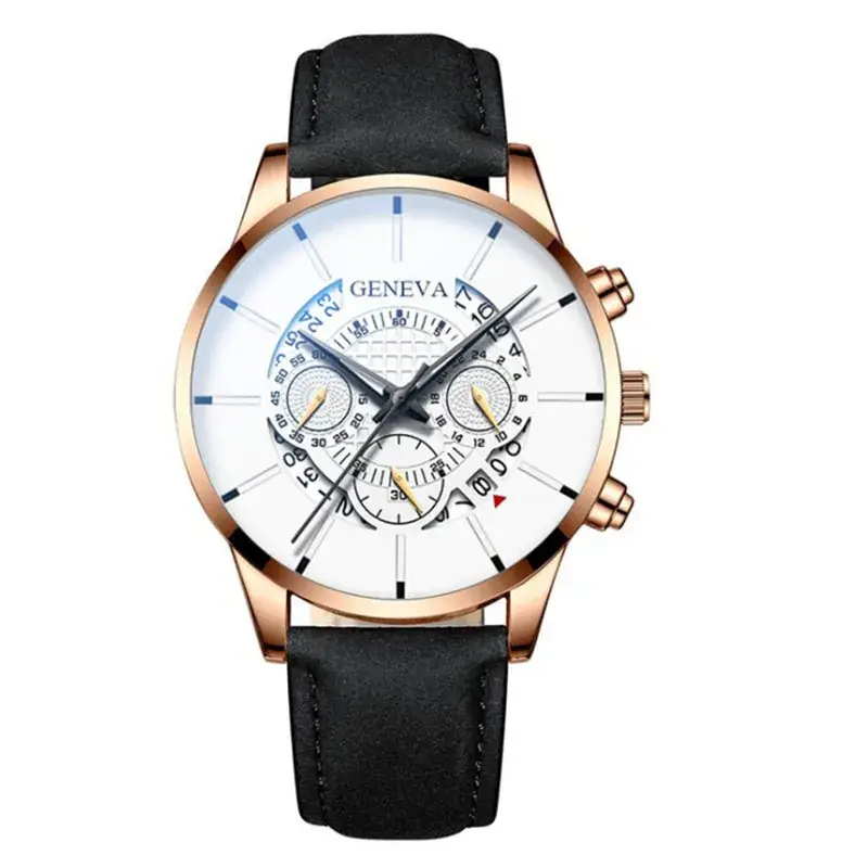 Men's Blue Leather Chronograph Watch with Skeleton Dial - Image 6