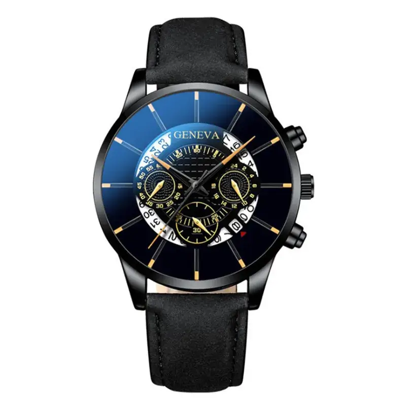 Men's Blue Leather Chronograph Watch with Skeleton Dial - Image 5