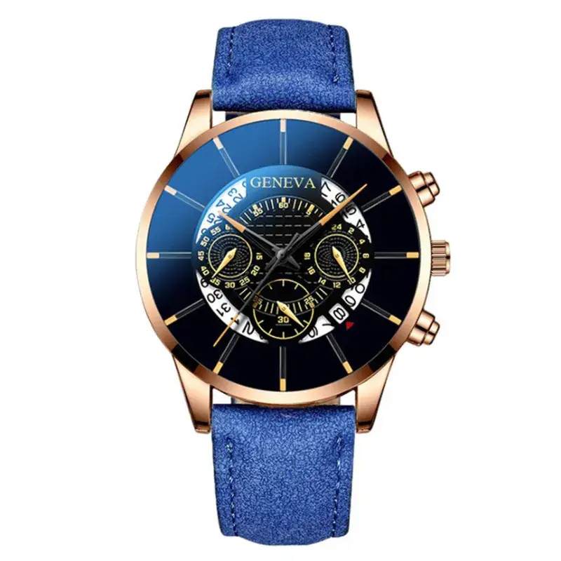 Men's Blue Leather Chronograph Watch with Skeleton Dial - Image 11