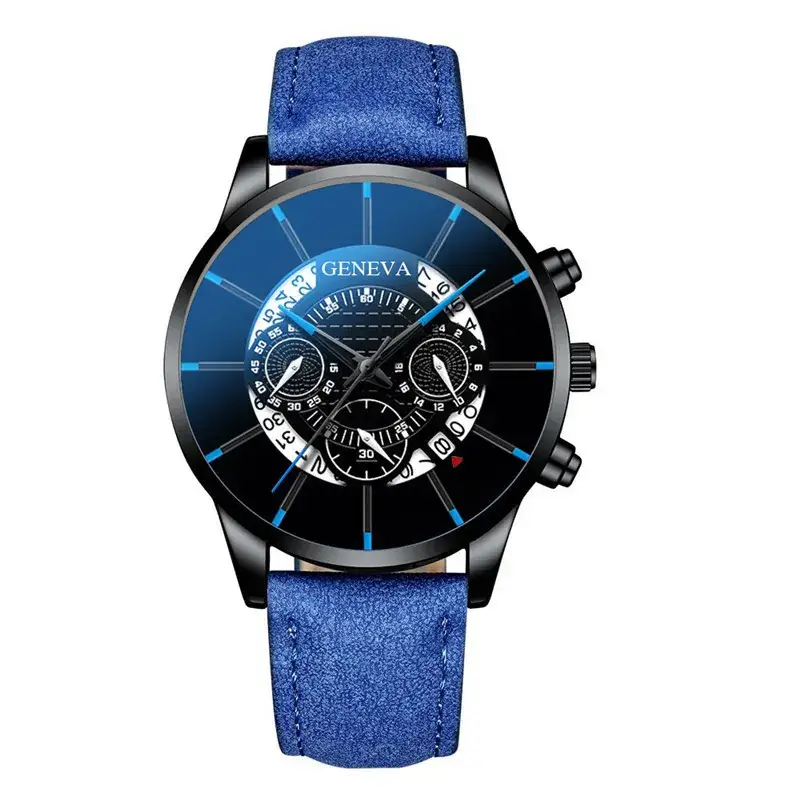 Men's Blue Leather Chronograph Watch with Skeleton Dial - Image 10