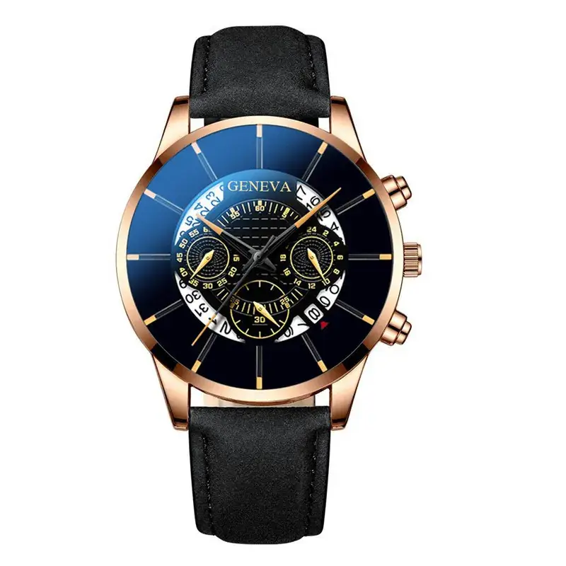 Men's Blue Leather Chronograph Watch with Skeleton Dial - Image 2