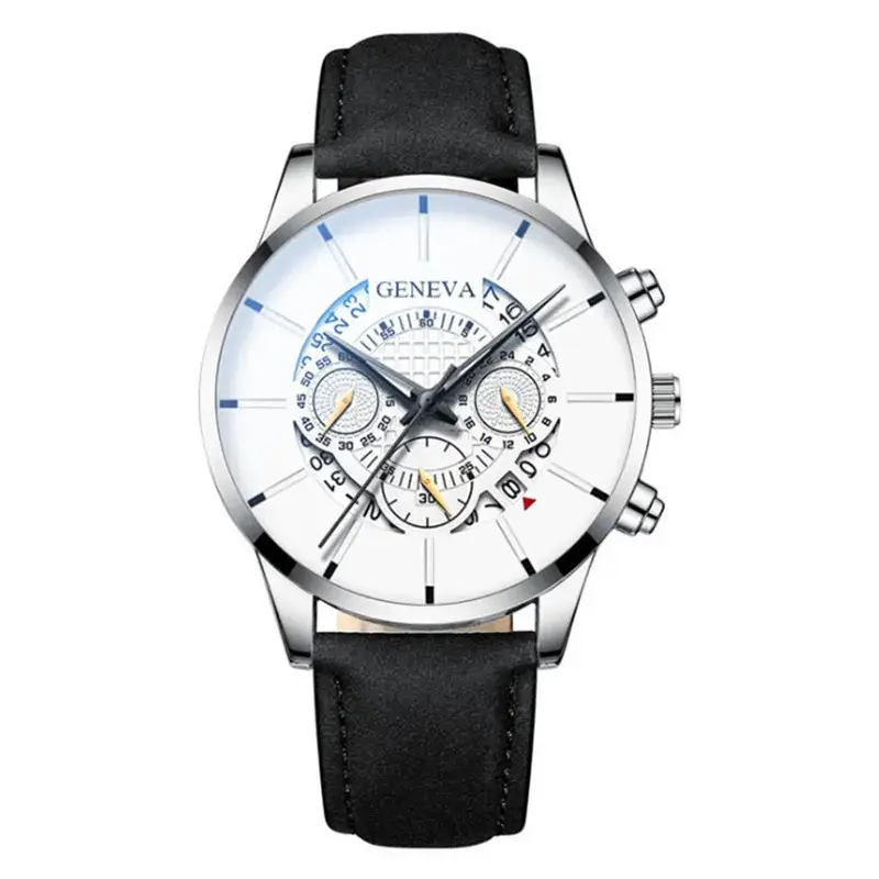 Men's Blue Leather Chronograph Watch with Skeleton Dial - Image 3