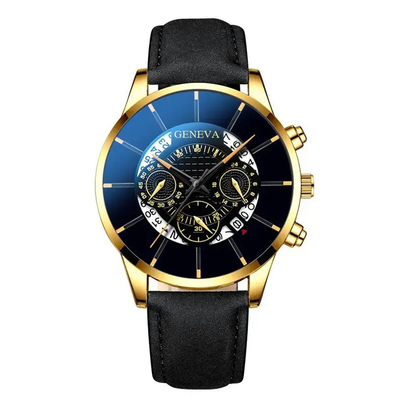 Men's Blue Leather Chronograph Watch with Skeleton Dial - Image 4