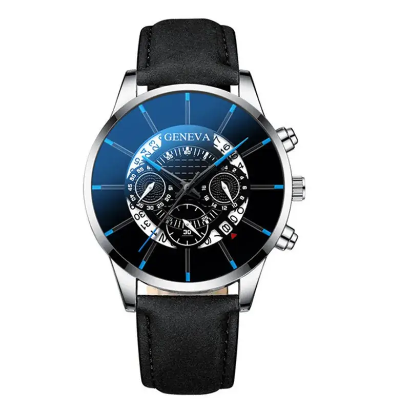 Men's Blue Leather Chronograph Watch with Skeleton Dial - Image 8