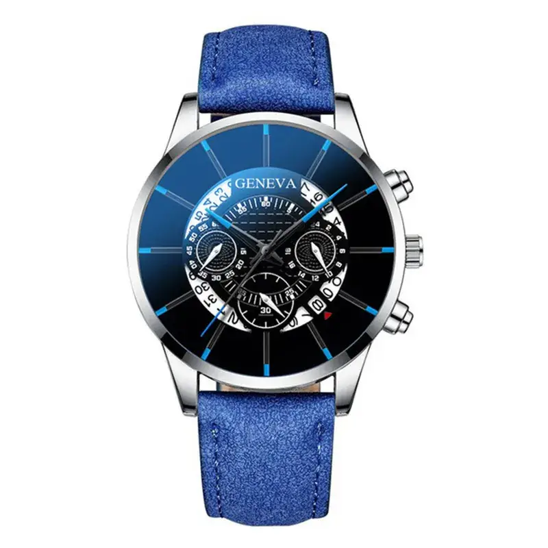 Men's Blue Leather Chronograph Watch with Skeleton Dial - Image 9