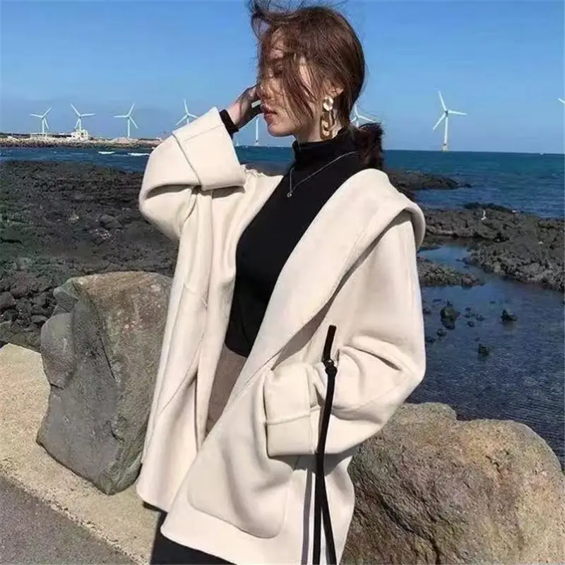 2025 Spring Coat Petite French Cape Woolen Black Dress Style - Image 3