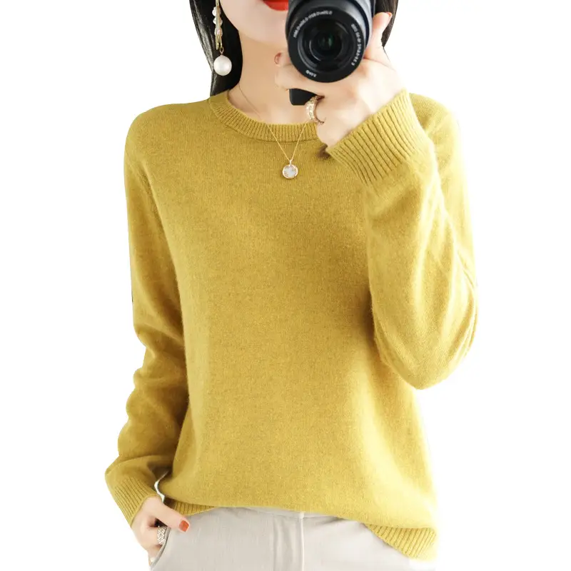 Women's Yellow Round Neck Sweater Large Size - Image 17