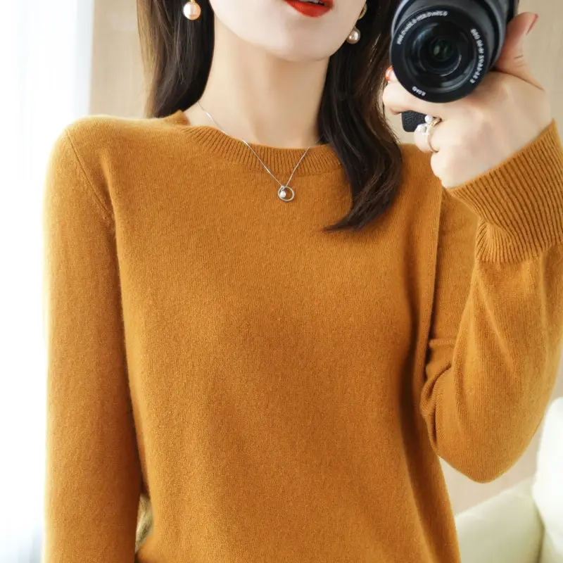 Women's Yellow Round Neck Sweater Large Size - Image 8