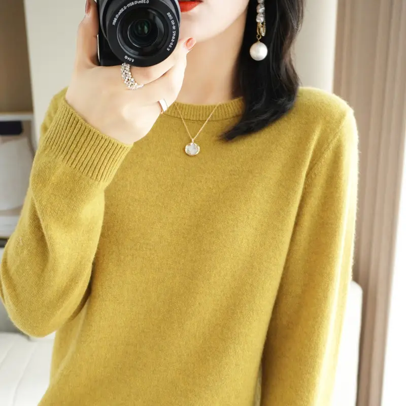 Women's Yellow Round Neck Sweater Large Size - Image 9