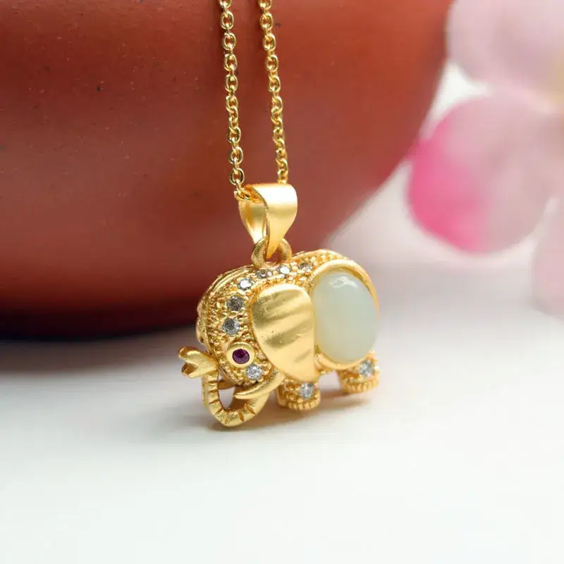 Guan Yu Jade Elephant Pendant Jewelry Gold White Jade Lucky Design — feature 10