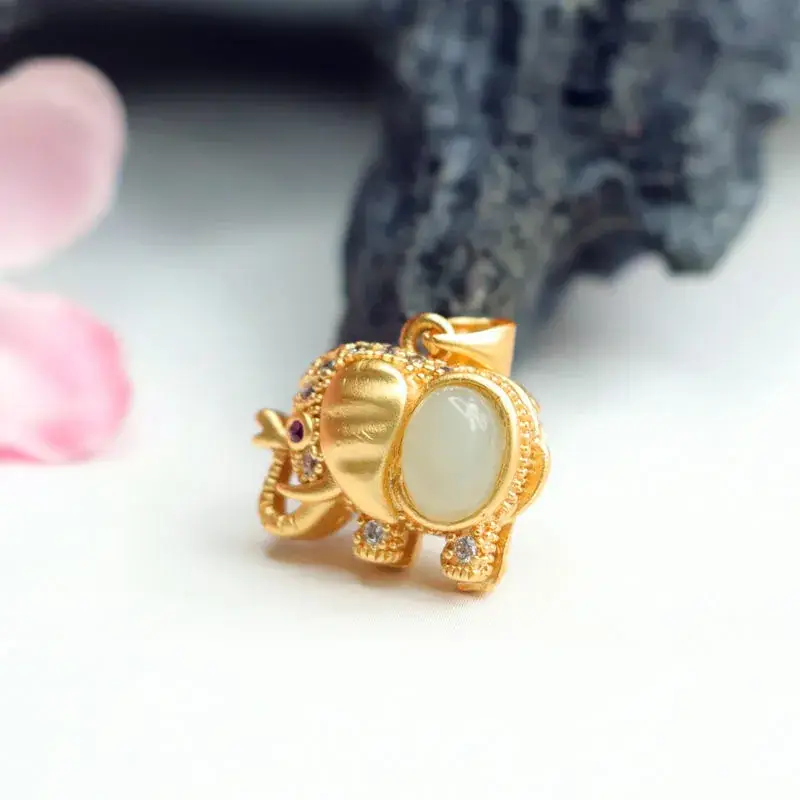 Guan Yu Jade Elephant Pendant Jewelry Gold White Jade Lucky Design — feature 6